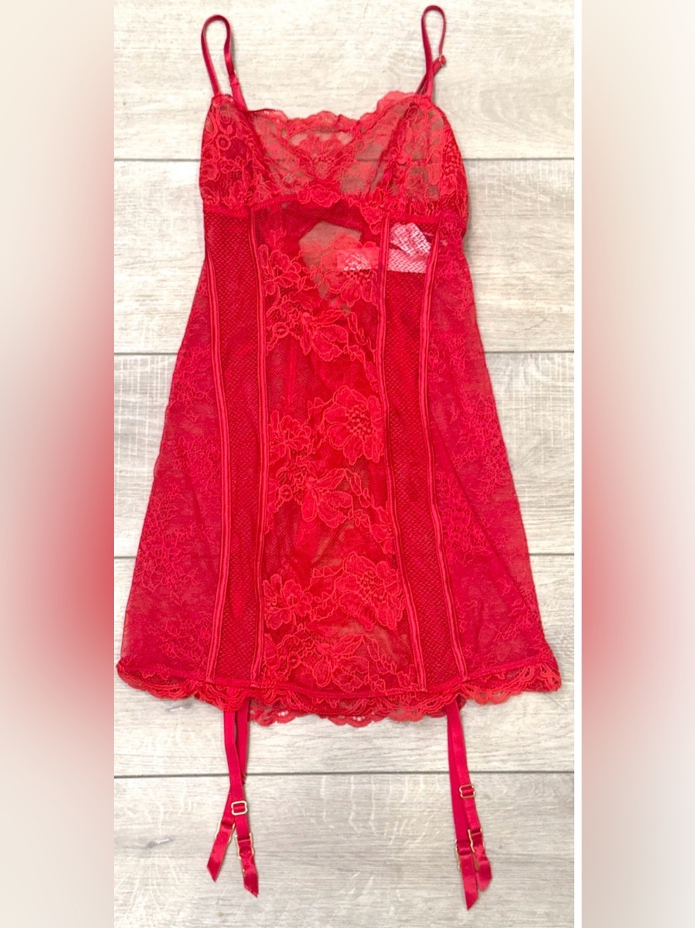 NEW VICTORIA'S SECRET RED MIXED SHEER & LACE MINI SLIP DRESS GARTERS SIZE SMALL - Picture 13 of 13